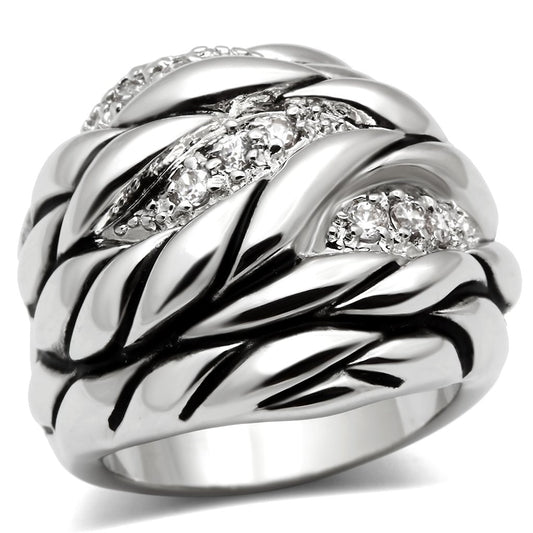 3W231 - Rhodium Brass Ring with AAA Grade CZ  in Clear-0
