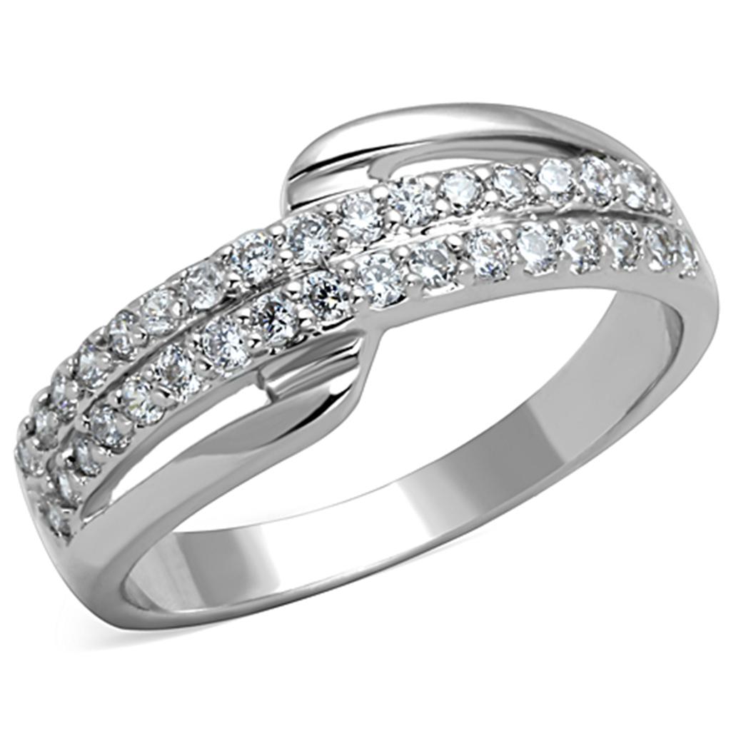 3W798 - Rhodium Brass Ring with AAA Grade CZ  in Clear-0