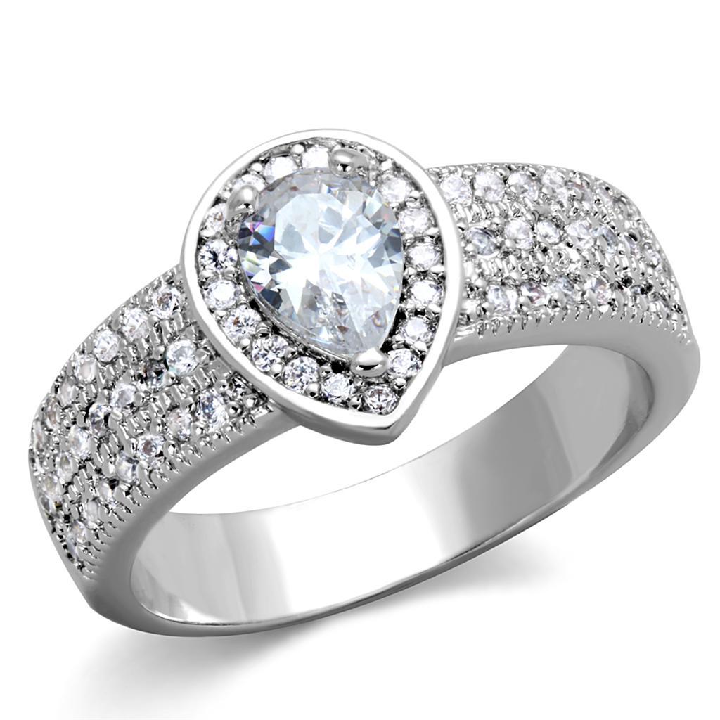 3W831 - Rhodium Brass Ring with AAA Grade CZ  in Clear-0