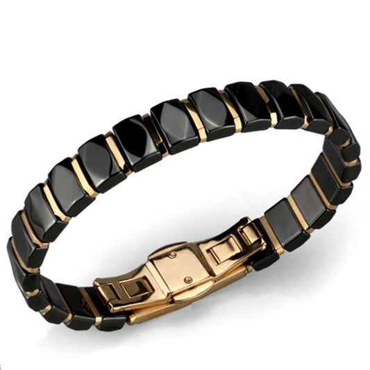 3W992 - IP Rose Gold(Ion Plating) Stainless Steel Bracelet with Ceramic  in Jet-0