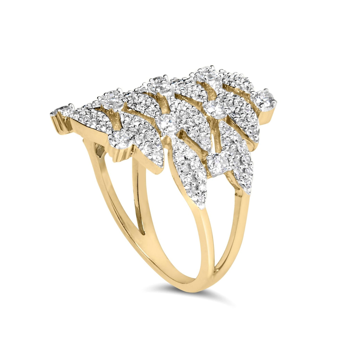 14K Yellow Gold 1.0 Cttw Diamond Geometric Stacked Open Cocktail Ring (I-J Color, I1-I2 Clarity)-3