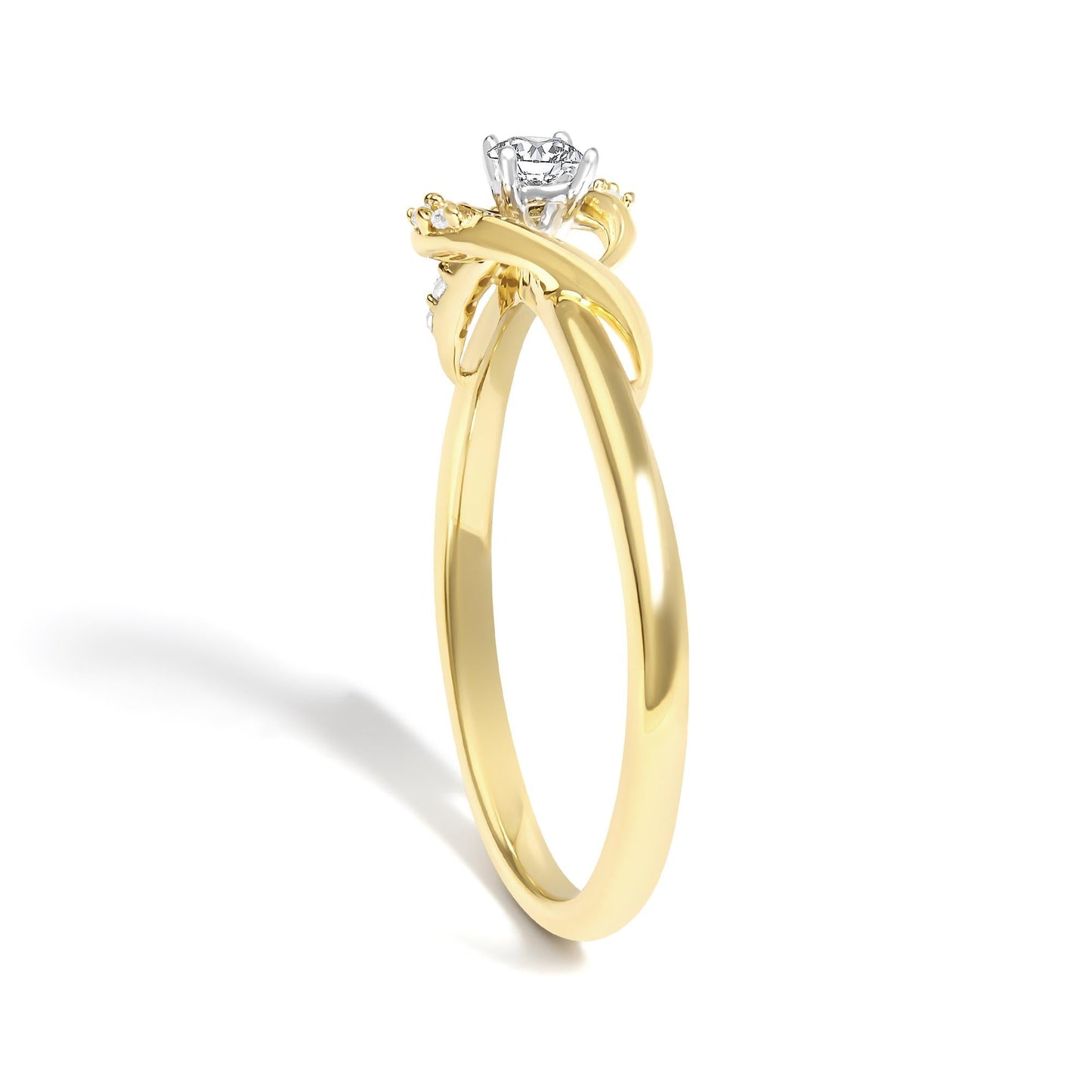 14K Yellow Gold Flash Plated .925 Sterling Silver 1/6 Cttw Diamond Swirl and Halo Promise Ring (I-J Color, I3 Clarity)-3