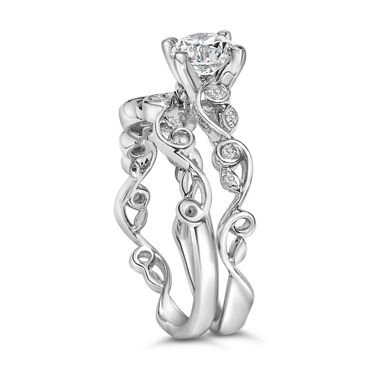 14K White Gold Lab Grown Diamond 1.0 Cttw Vintage Style Engagement Ring and Band Set-3