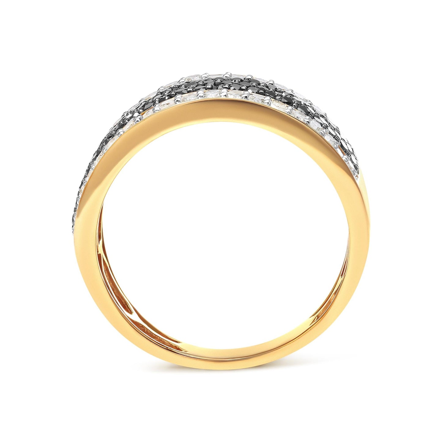 14K Yellow Gold Plated .925 Sterling Silver 1 1/4 Cttw White and Black Treated Diamond Multi Row Band (Black/I-J Color, I2-I3 Clarity)-3