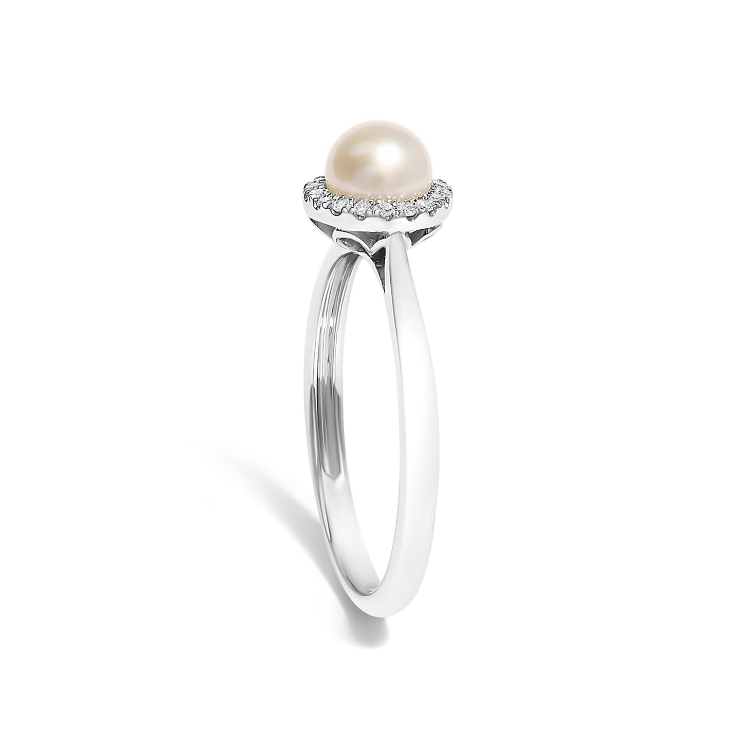 10K White Gold 5MM Cultured Freshwater Pearl and Diamond Halo Ring (I-J Color, I1-I2 Clarity)-3