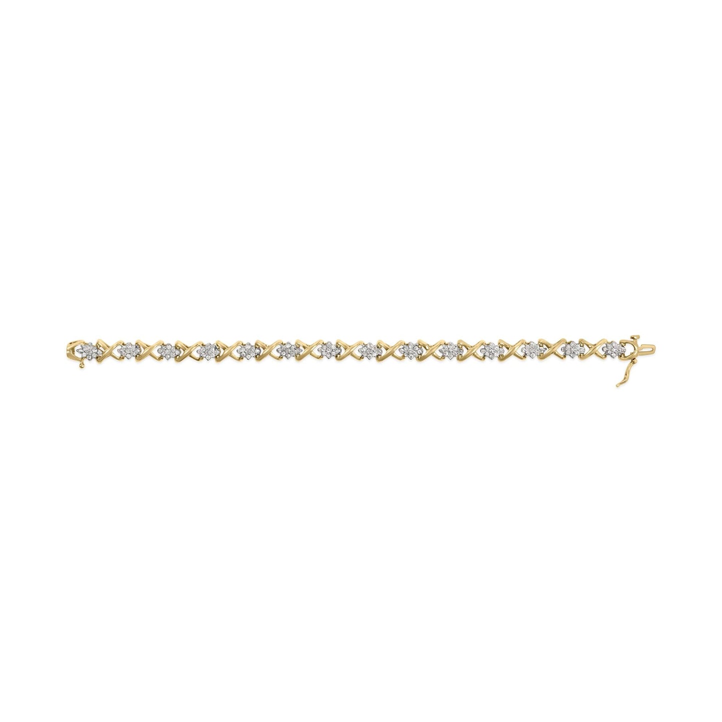 10k Yellow Gold 2.00 Cttw Diamond Cluster and Alternating "X" Link Bracelet (I-J Color, I3 Clarity) - 7"-3