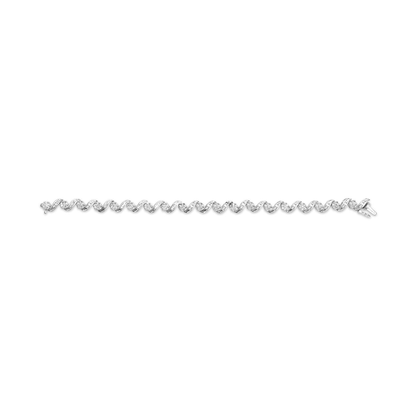 14K White Gold 2.00 Cttw Diamond Cluster and Spiral Link Bracelet (I-J Color, I1-I2 Clarity) - 7"-3