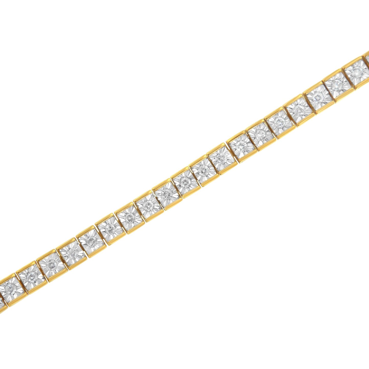 14K Yellow Gold Plated .925 Sterling Silver 1.0 Cttw Miracle Set Diamond Milgrain Link Tennis Bracelet (I-J Color, I2-I3 Clarity) - 7" Inches-3