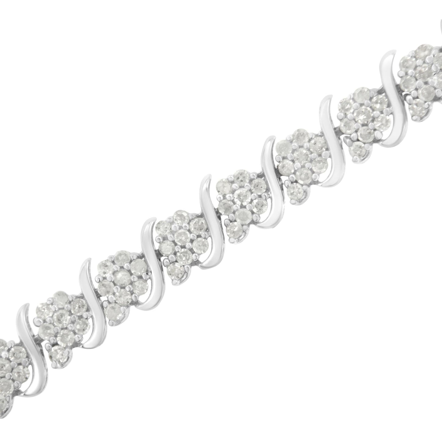 .925 Sterling Silver Diamond Floral Cluster Link Bracelet (2 3/4 cttw, I-J Color, I3 Clarity) - Size 7.25"-3