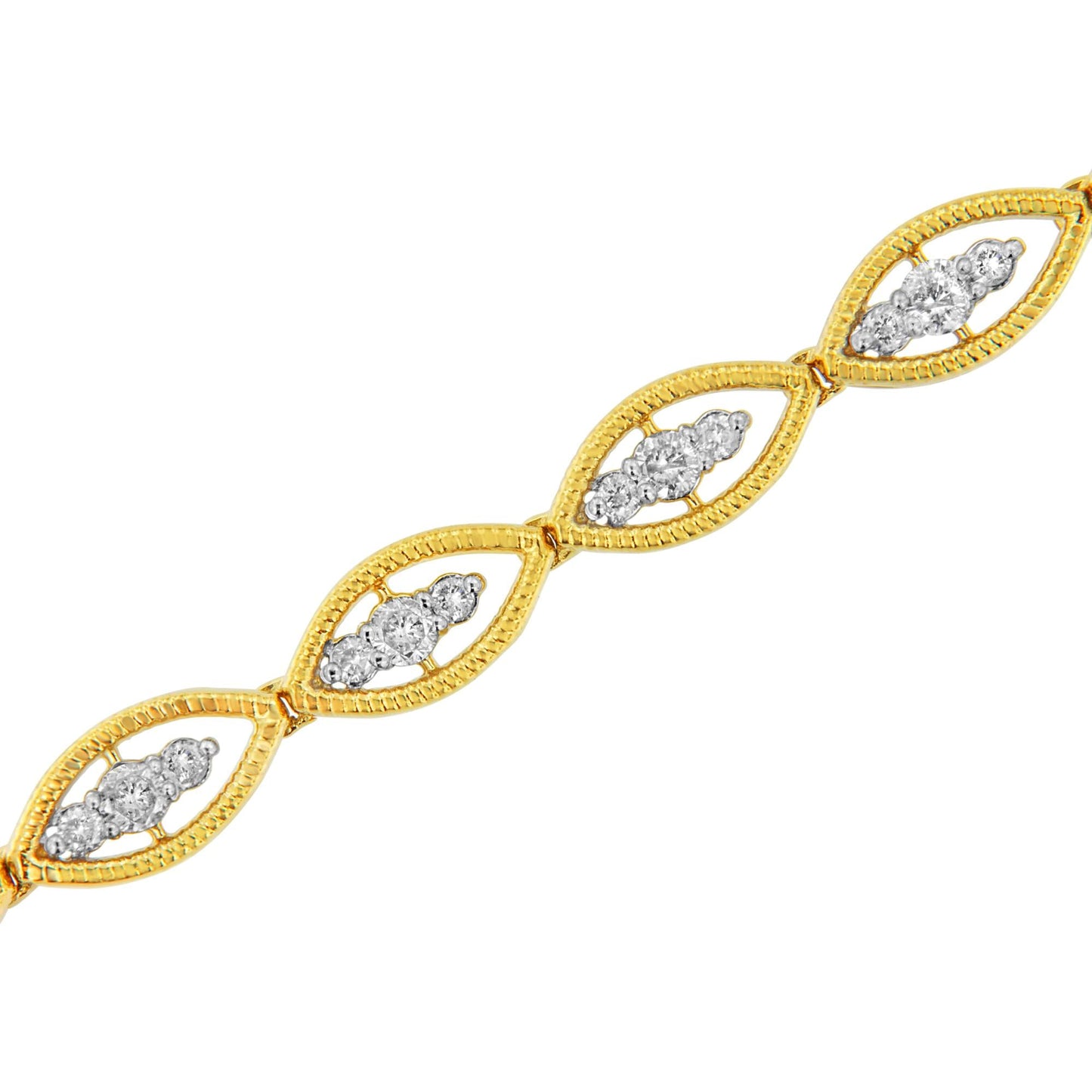 10K Yellow Gold Plated .925 Sterling Silver 1 cttw Prong Set Round-Cut Diamond Link Bracelet (J-K Color, I1-I2 Clarity) - 7.25"-3