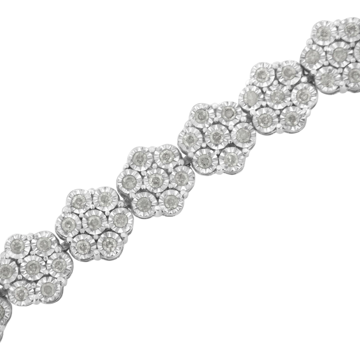 .925 Sterling Silver 2.0 cttw Diamond 7 Stone Floral Cluster Link Bracelet (I-J Color, I3 Clarity) -7.25"-3