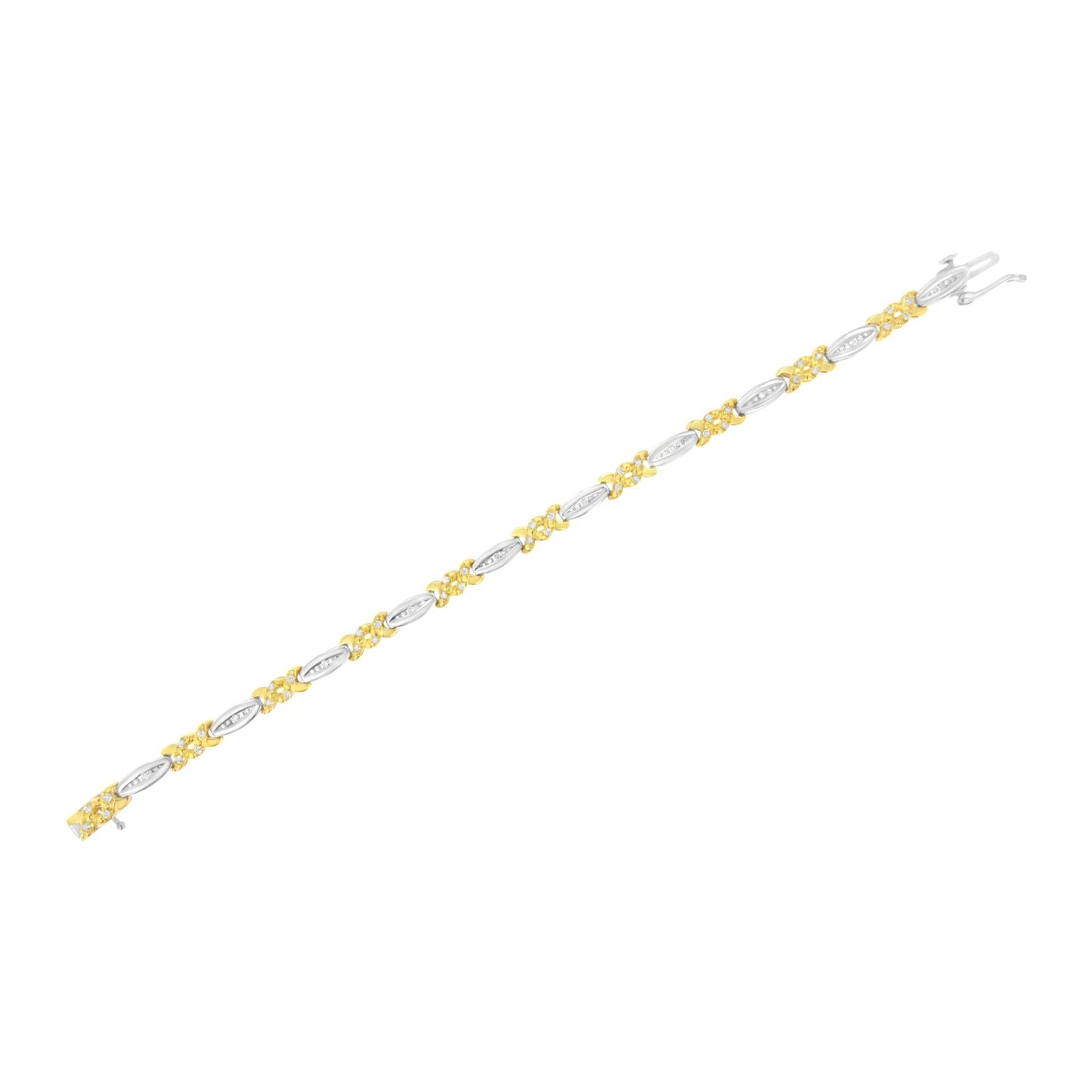 10K Yellow Gold Plated .925 Sterling Silver 1/2 cttw Channel Set Round-cut Diamond X Link Bracelet (I-J Color, I2-I3 Clarity) - Size 7.25"-3