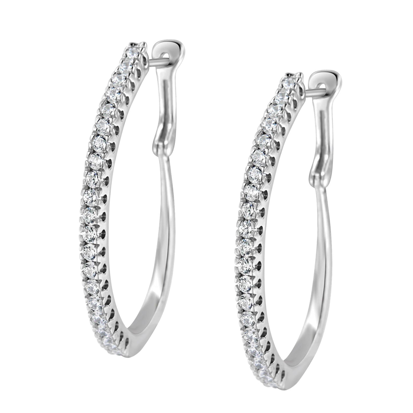 10KT White Gold 1 cttw Diamond Hoop Earrings (I-J Clarity, I2-I3 Color)-3