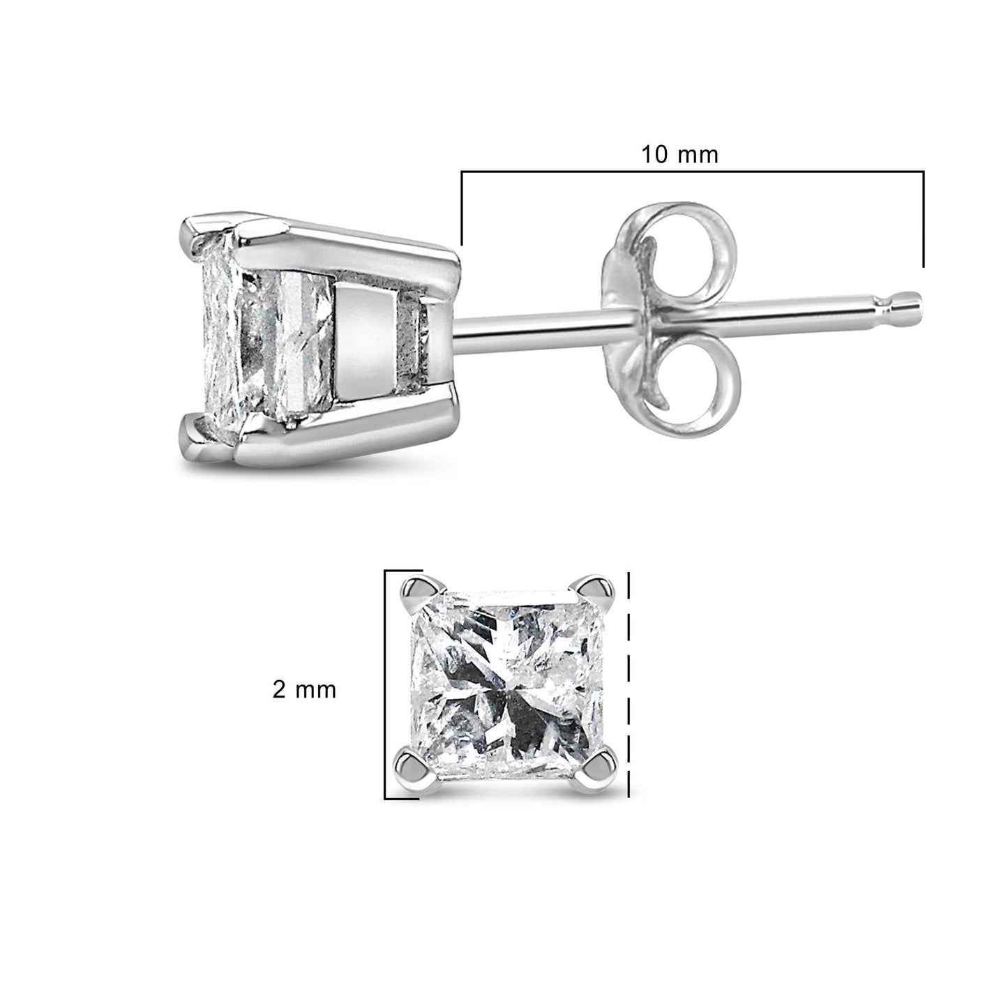 14K White Gold 1/10 Cttw Princess-cut Diamond Solitaire Stud Earrings (H-I Color, I1-I2 Clarity)-3