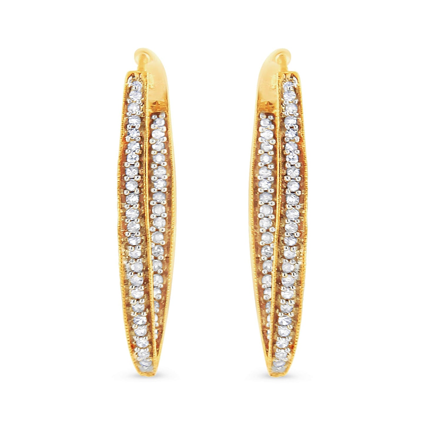 10K Yellow Gold 1/2 Cttw Round-Cut Diamond Modern Hoop Earrings (I-J Color, I2-I3 Clarity)-3