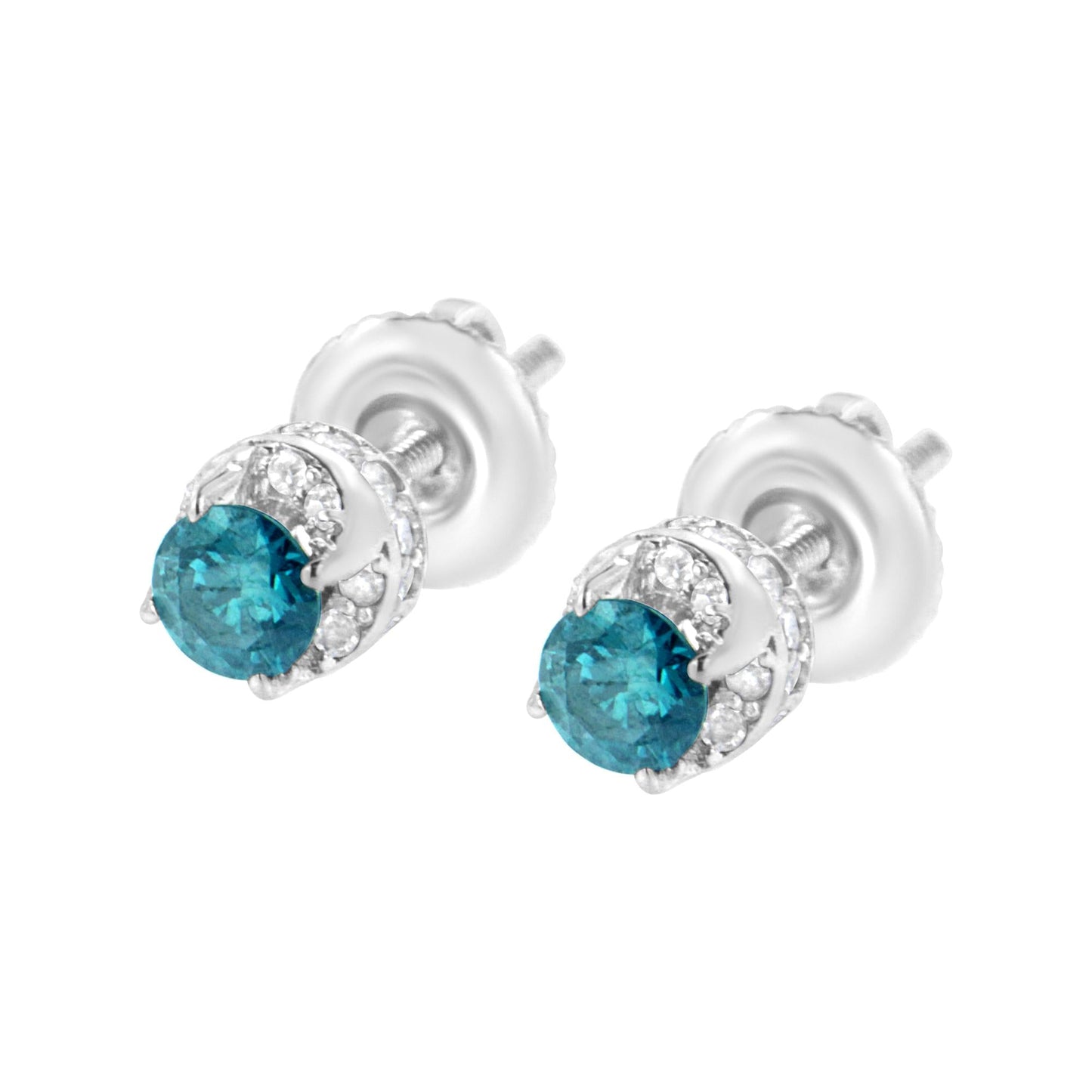 14K White Gold 1/2 cttw White and Treated Blue Round Diamond Earrings (I-J I2-I3)-3
