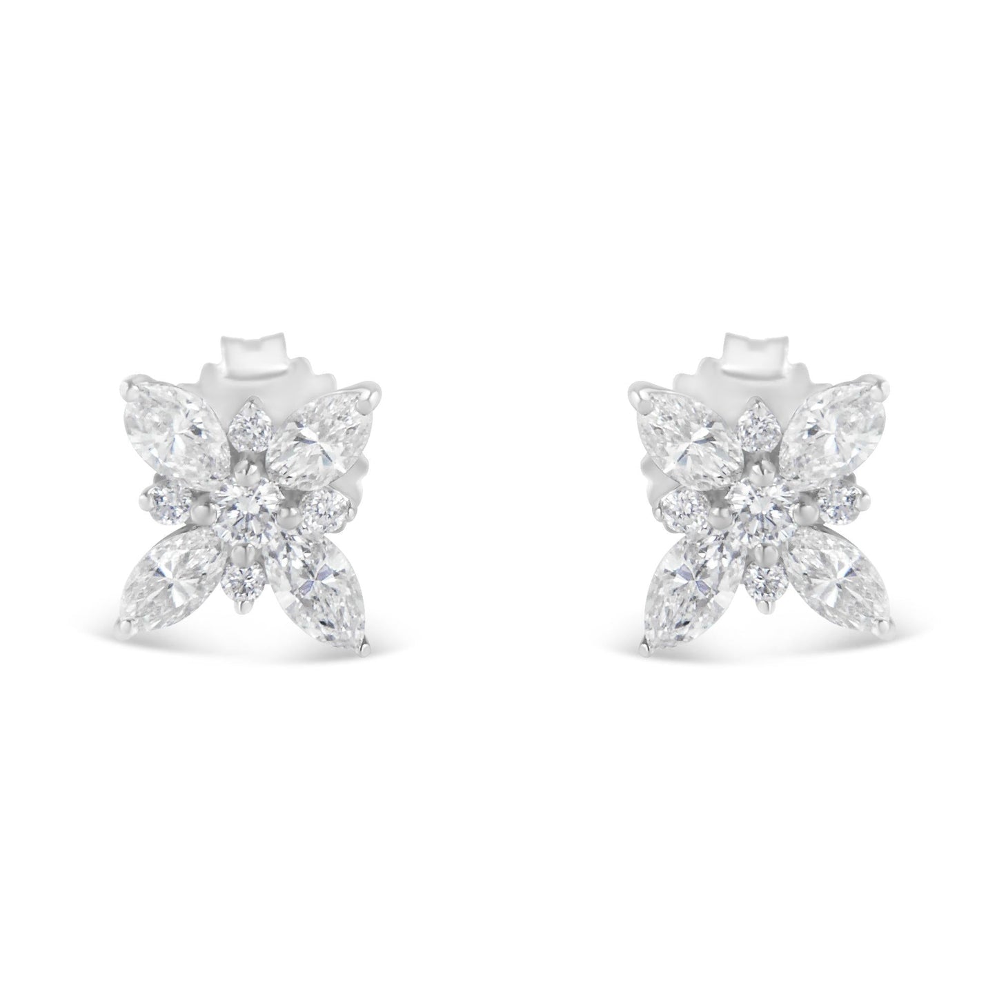 14K White Gold Marquise Diamond Flower Stud Earring (1.00 cttw, H-I Color, SI1-SI2 Clarity)-3