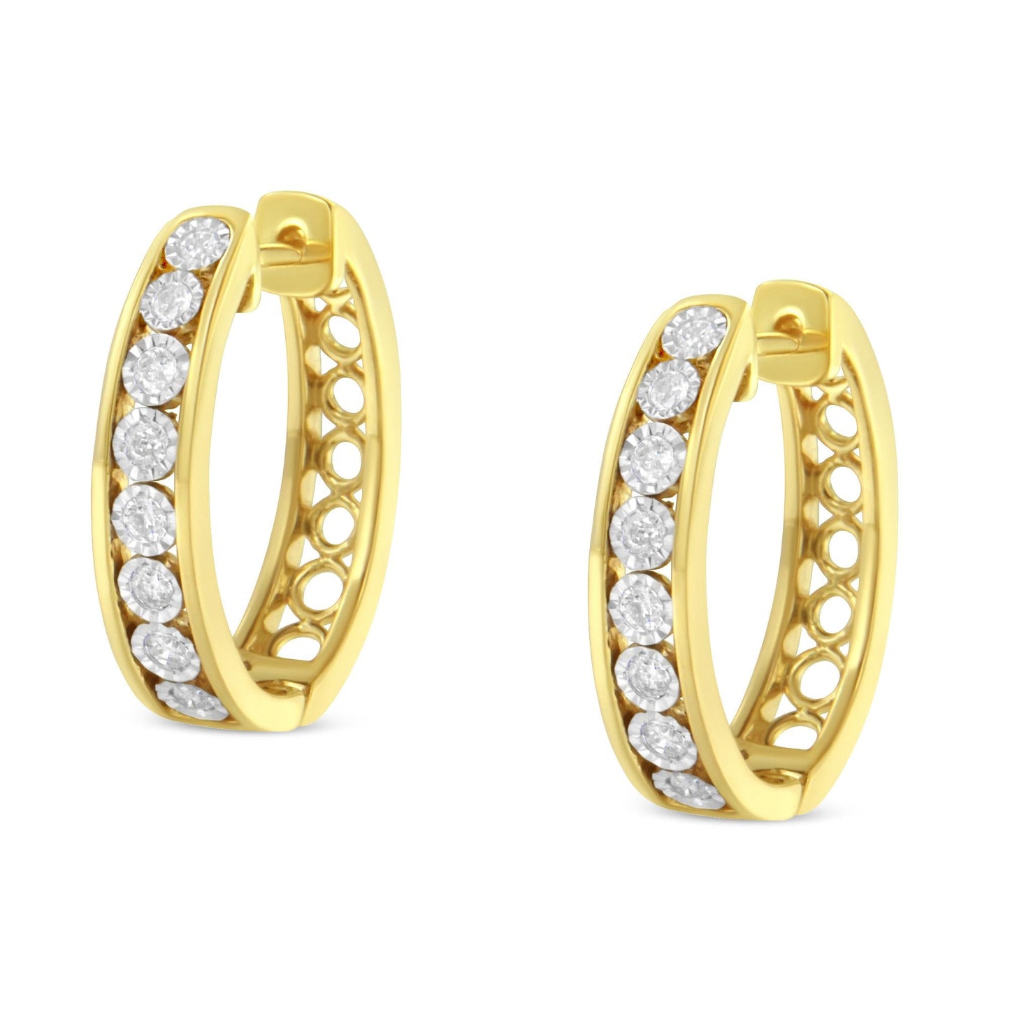 10KT Yellow and White Gold Diamond Hoop Earring (1/2 cttw, J-K Color, I2-I3 Clarity)-3