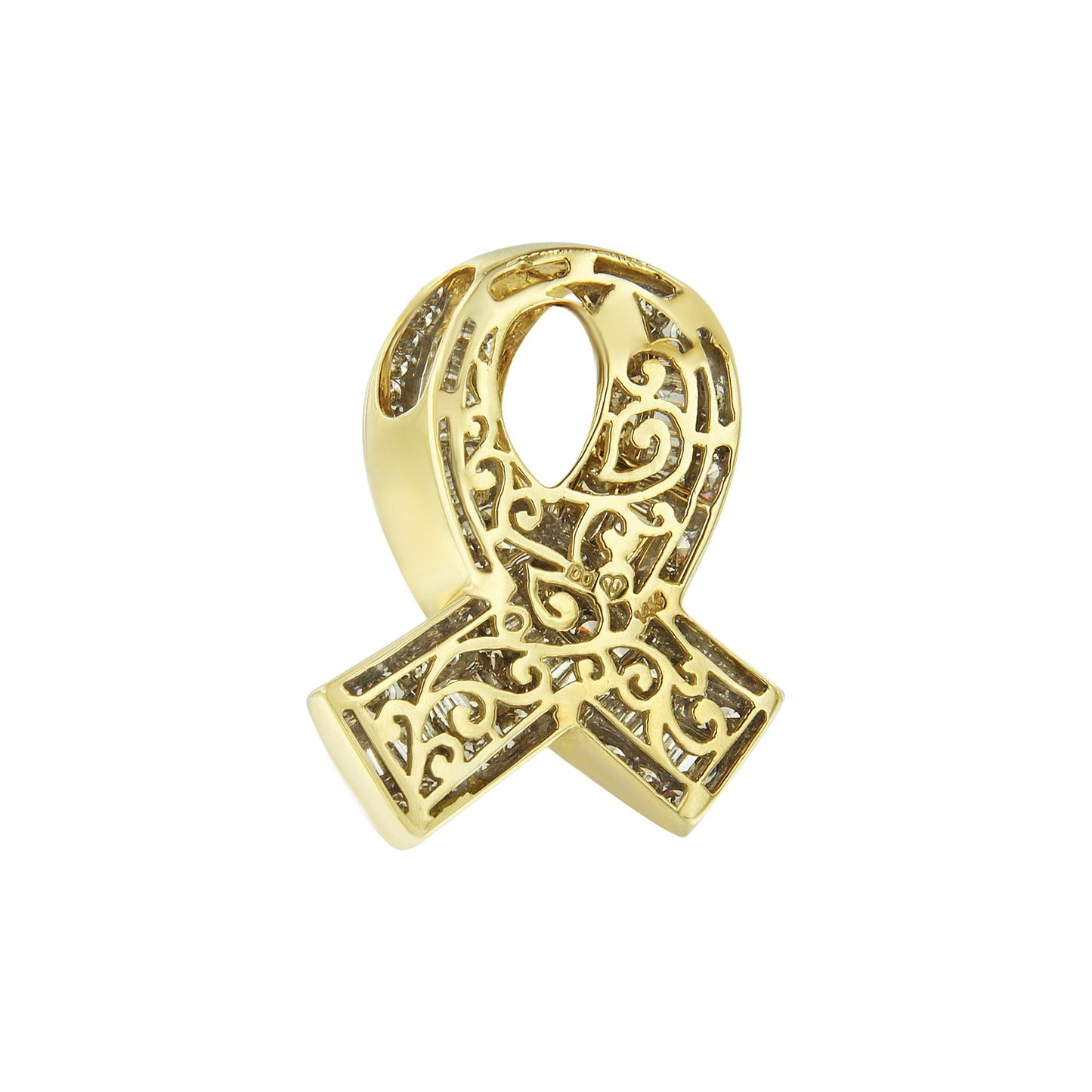 14K Yellow Gold 2 5/8 cttw Channel Set White Diamond Awareness Ribbon Pendant Necklace (G-H Color, VS1-VS2 Clarity) - NO CHAIN-3