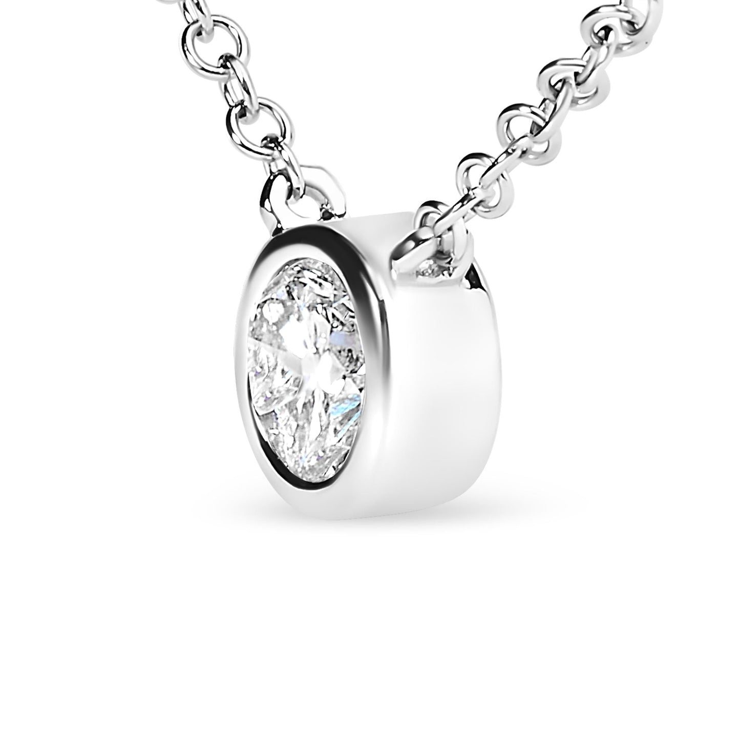 10K White Gold 1/5 Carat Round Brilliant-Cut Diamond Modern Bezel-Set Solitaire 16"-18" Pendant Necklace (H-I Color, SI2-I1 Clarity)-3