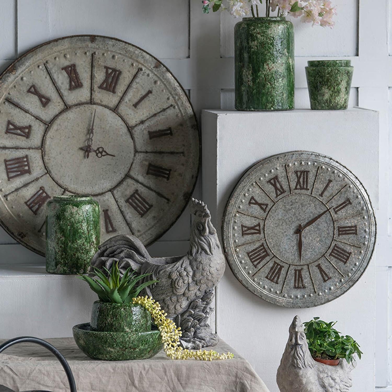 39" Rustic Galvanized Metal Round Wall Clock-6
