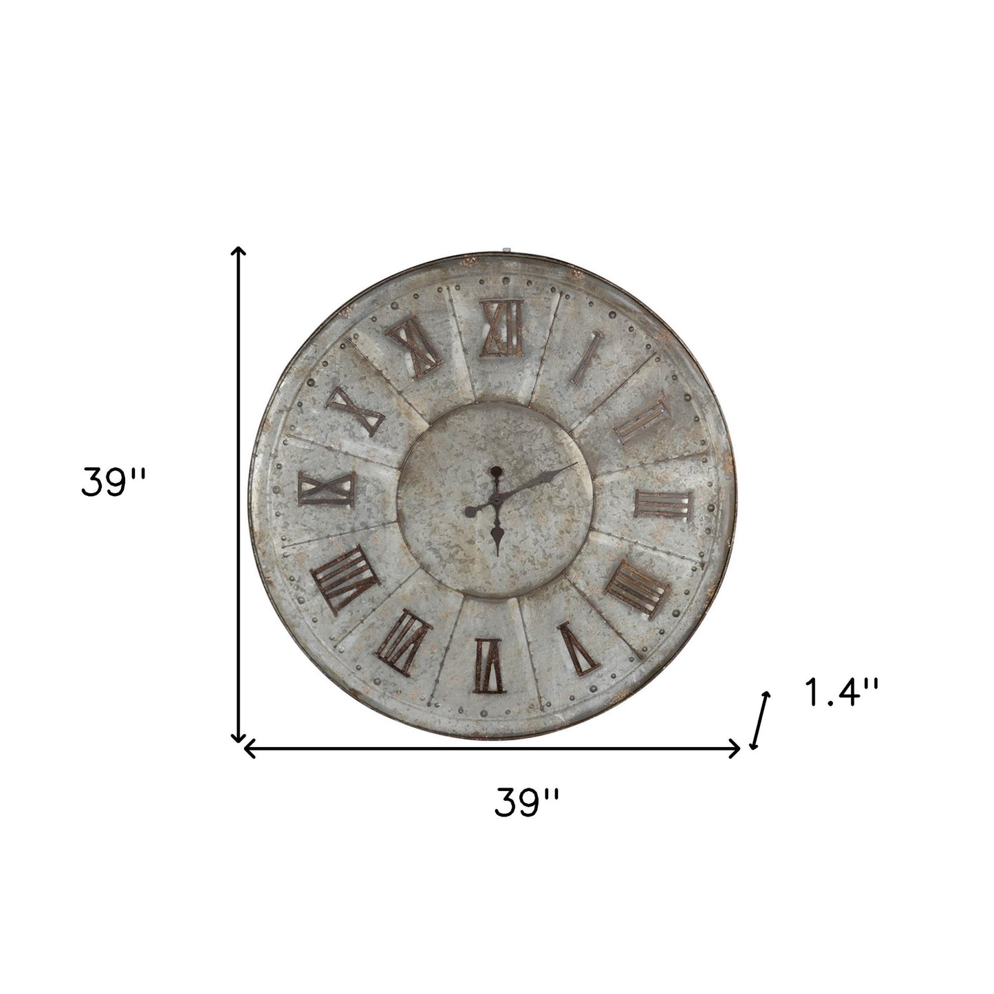 39" Rustic Galvanized Metal Round Wall Clock-7
