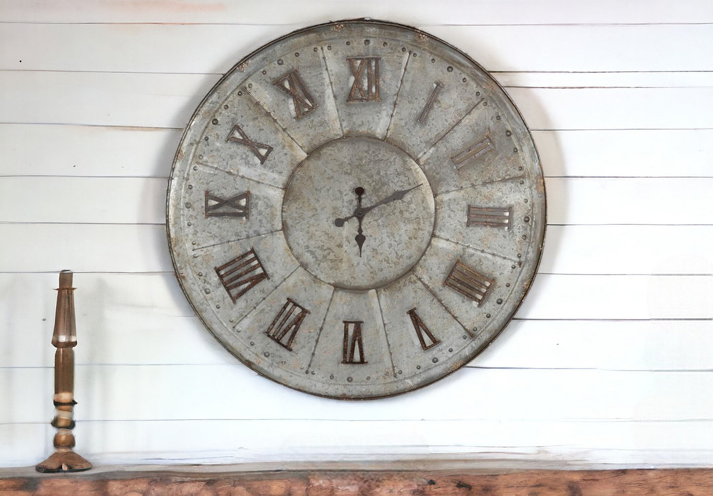 39" Rustic Galvanized Metal Round Wall Clock-2