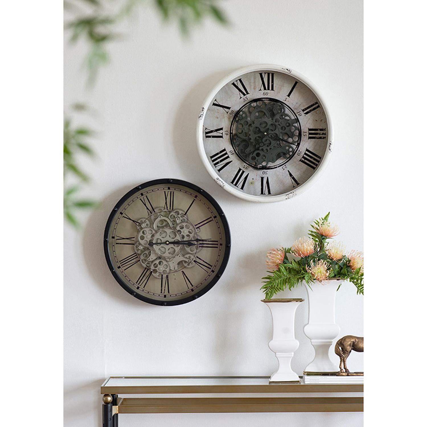 18" Black and Ivory Vintage Gear Industrial Wall Clock-6