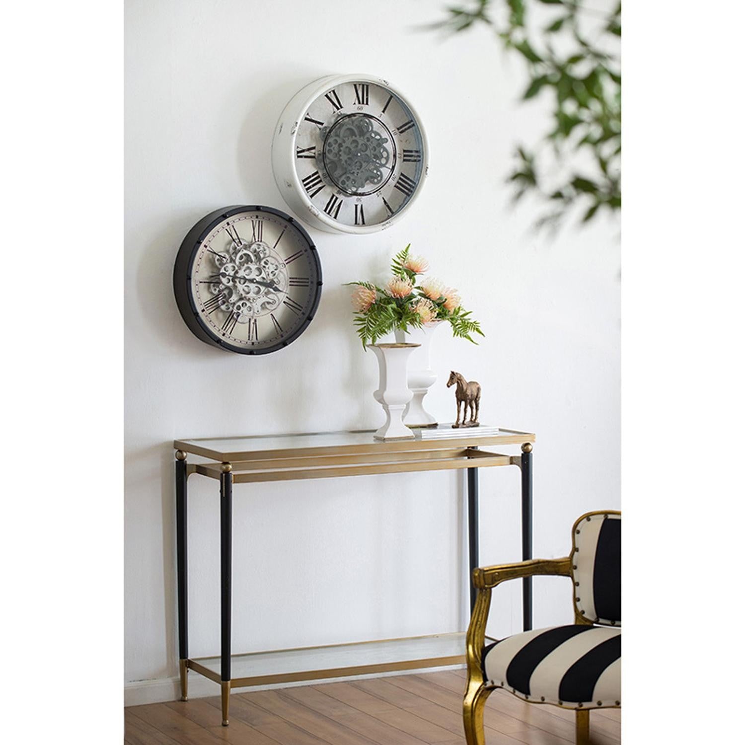 18" Black and Ivory Vintage Gear Industrial Wall Clock-5
