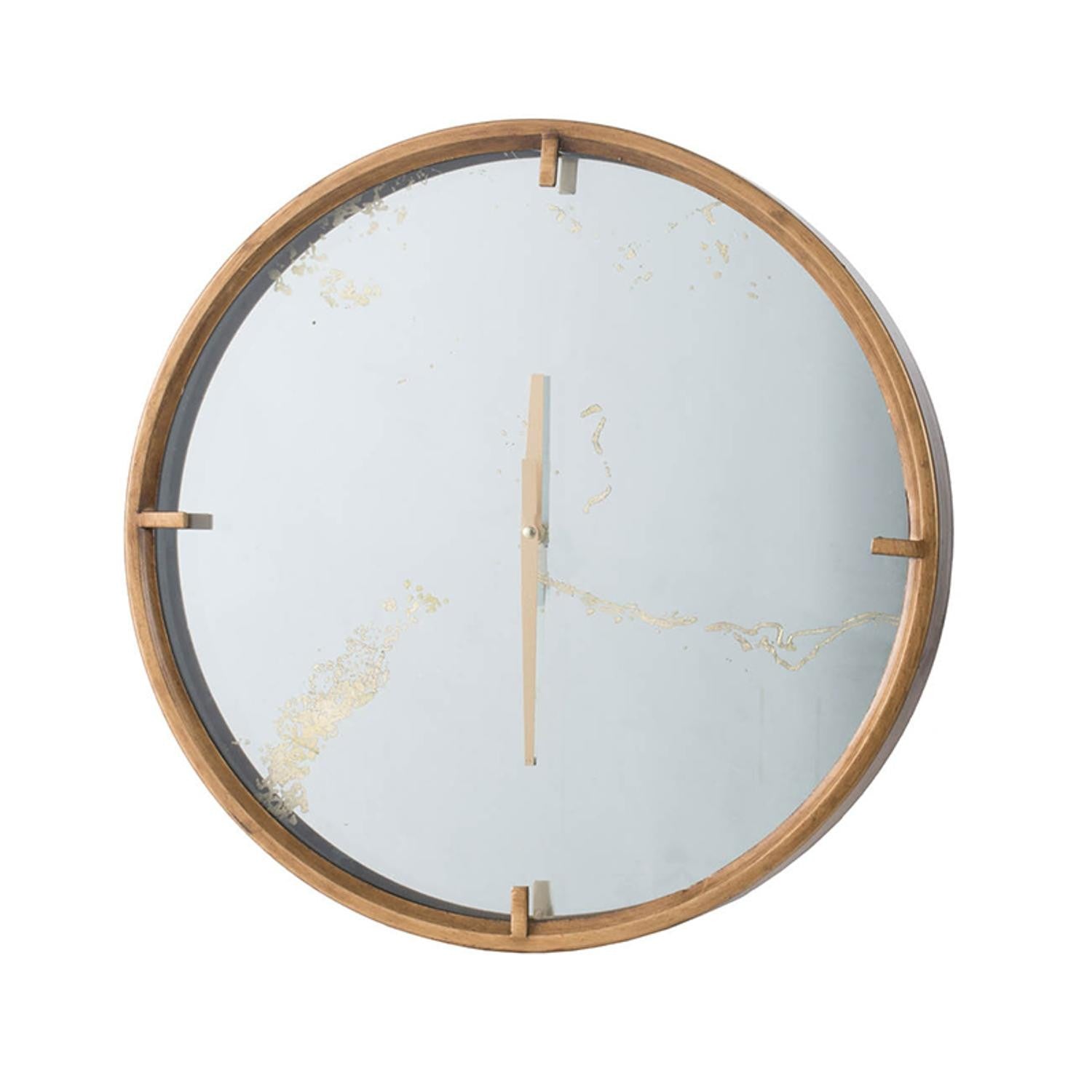 2" Round Gold Wood Analog Wall Clock-0
