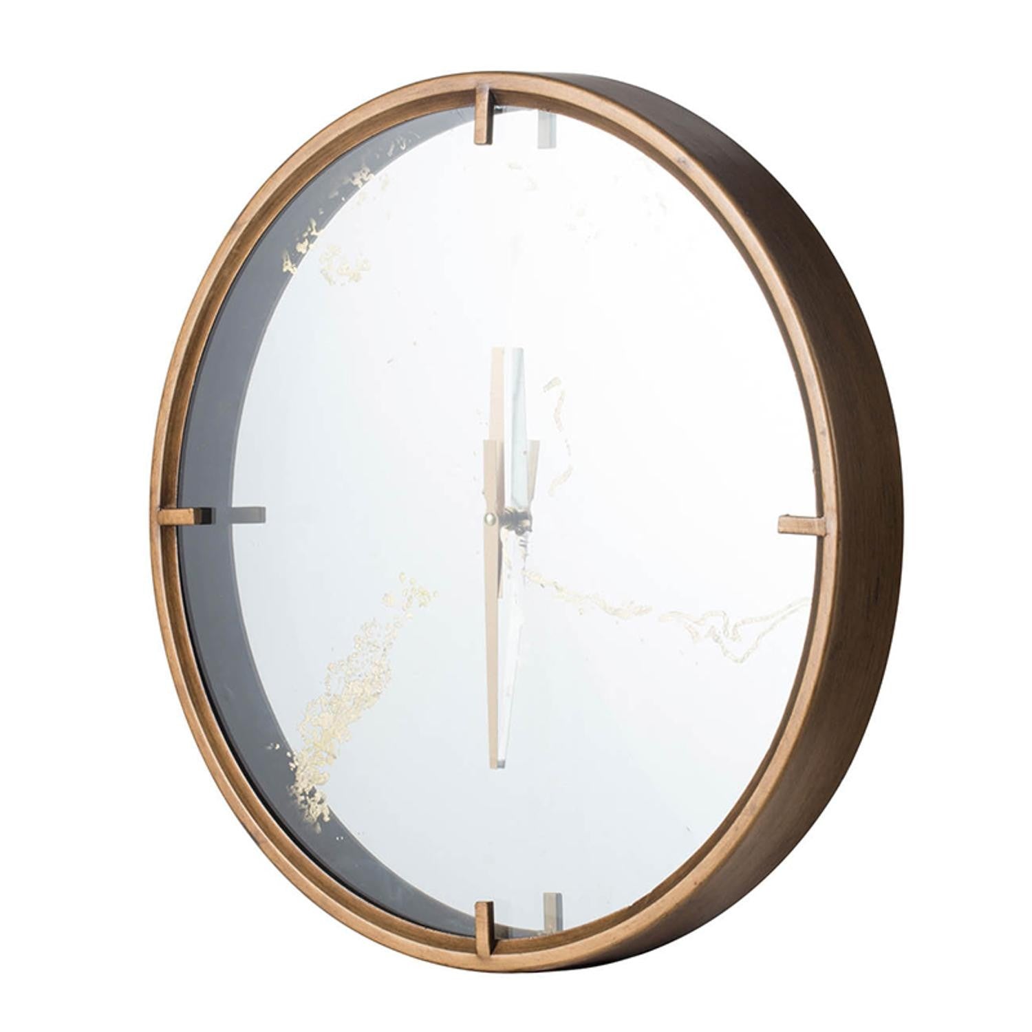 2" Round Gold Wood Analog Wall Clock-1