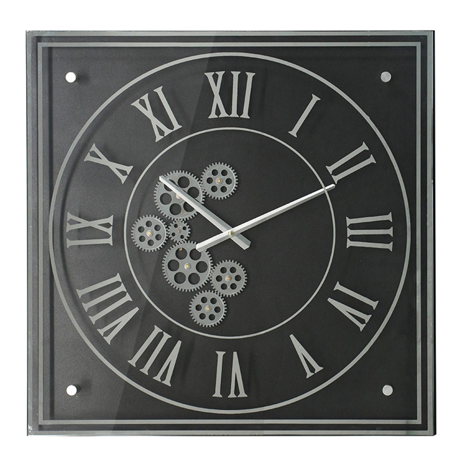 24" Black and Silver Vintage Style Gears Square Wall Clock-1