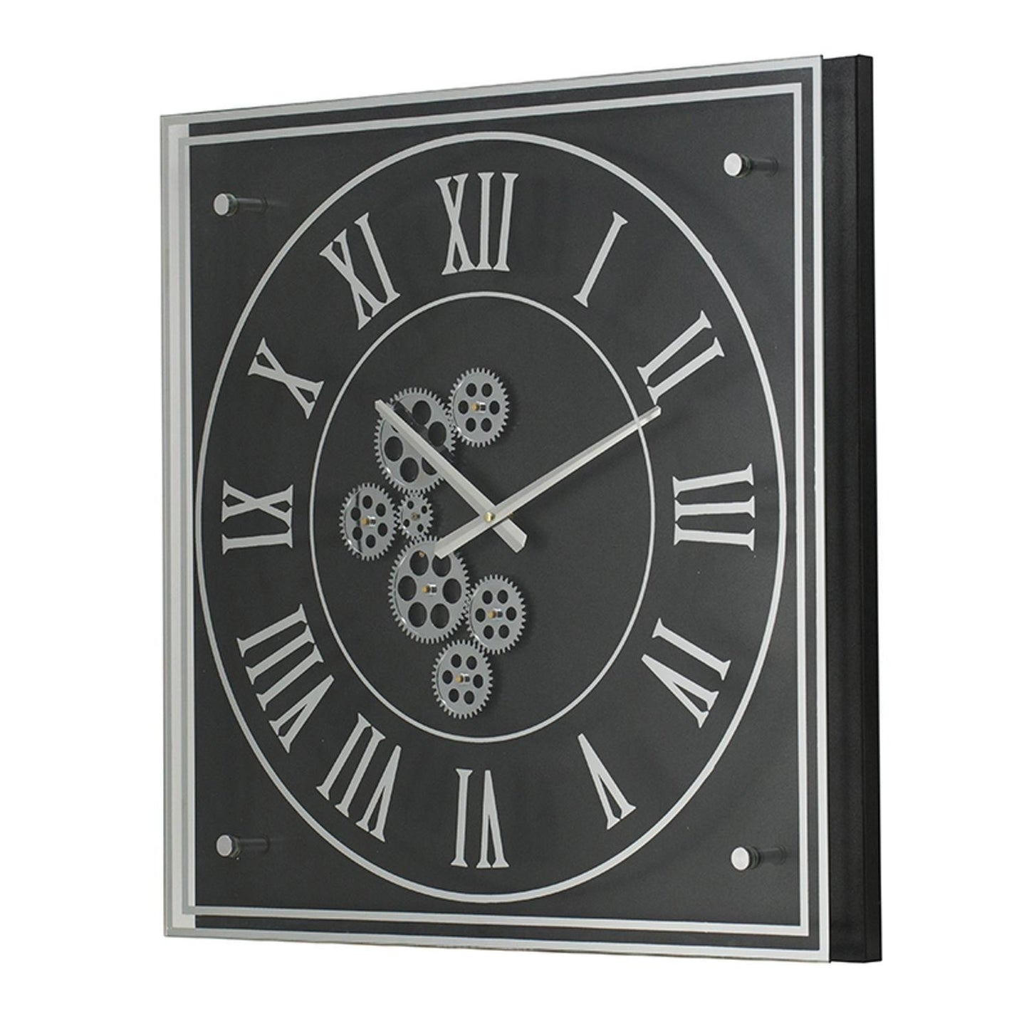 24" Black and Silver Vintage Style Gears Square Wall Clock-3