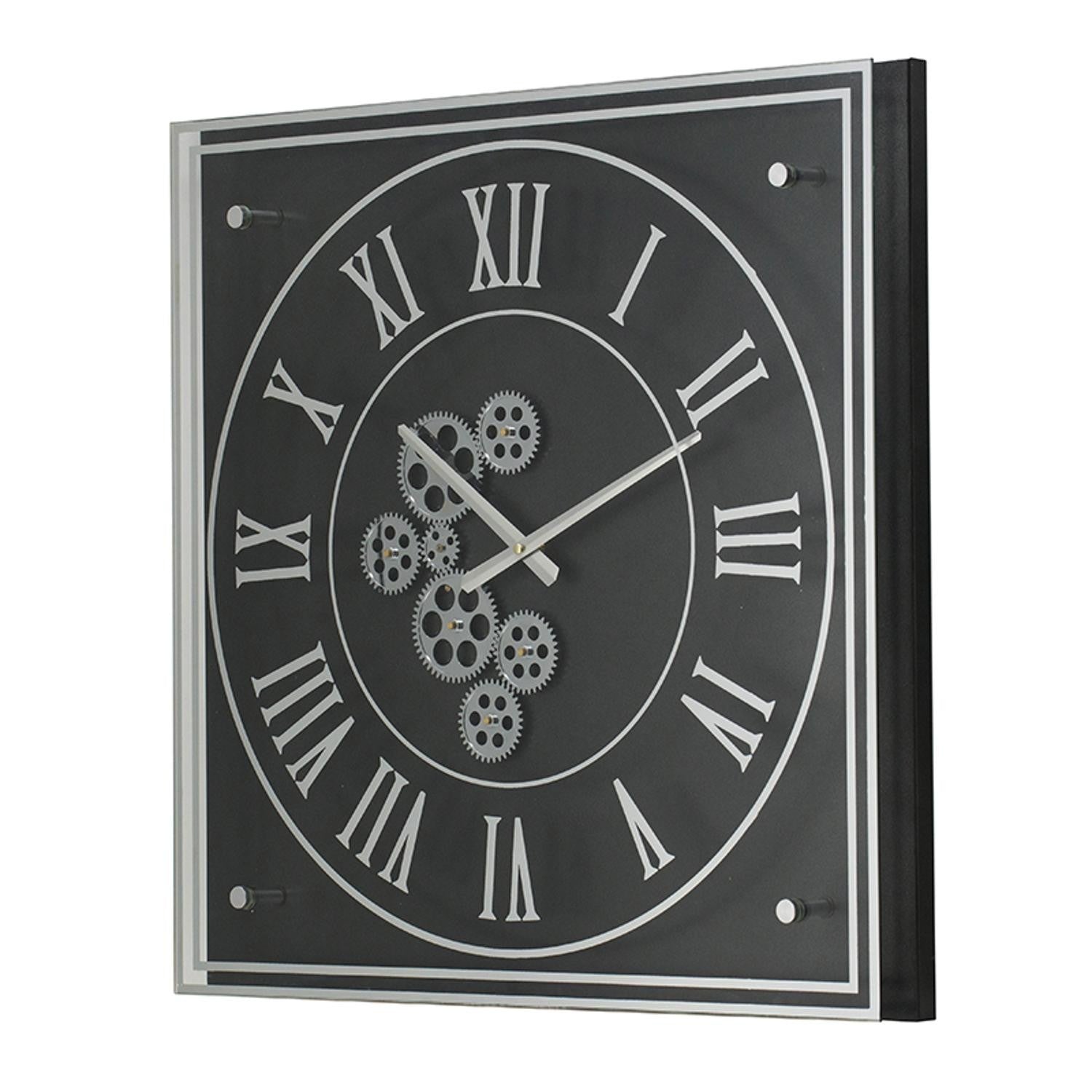 24" Black and Silver Vintage Style Gears Square Wall Clock-3