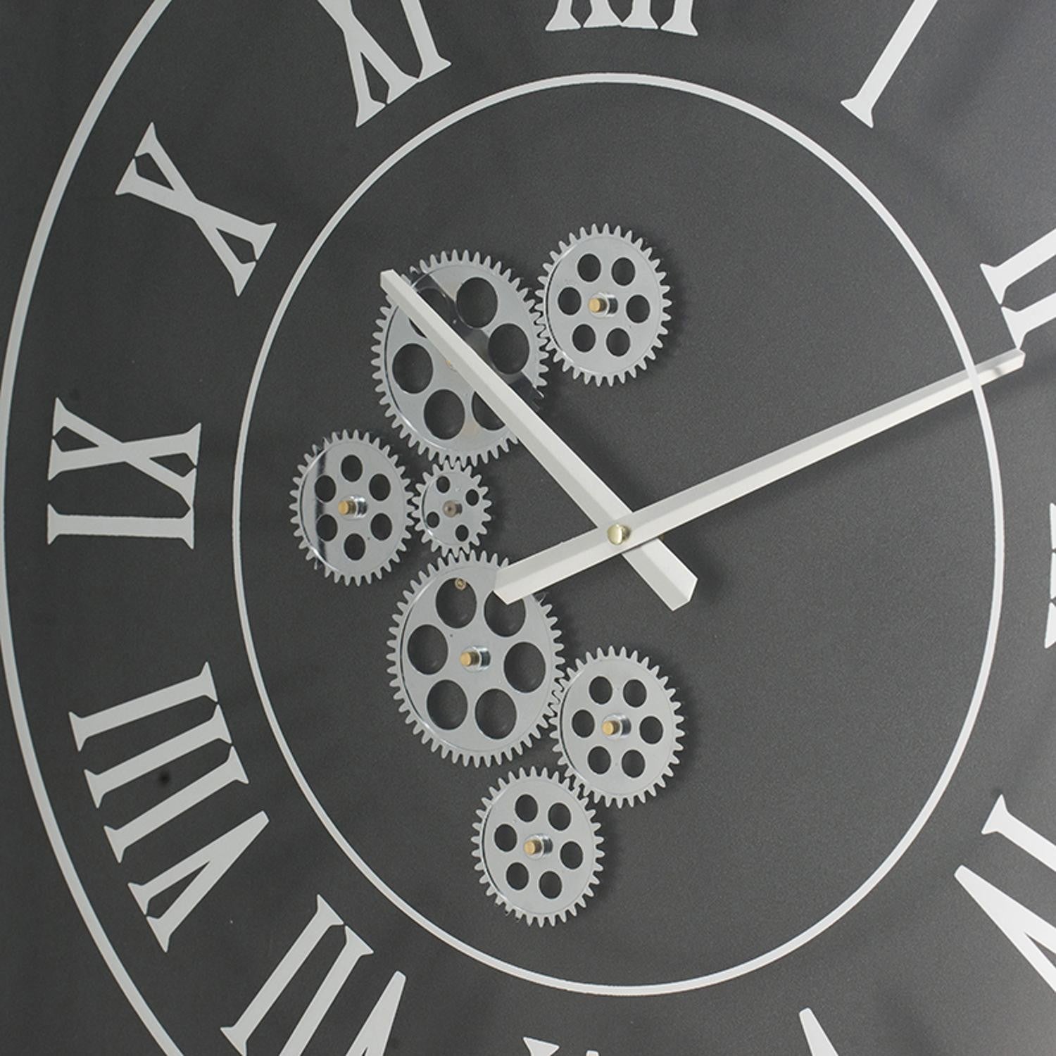 24" Black and Silver Vintage Style Gears Square Wall Clock-6