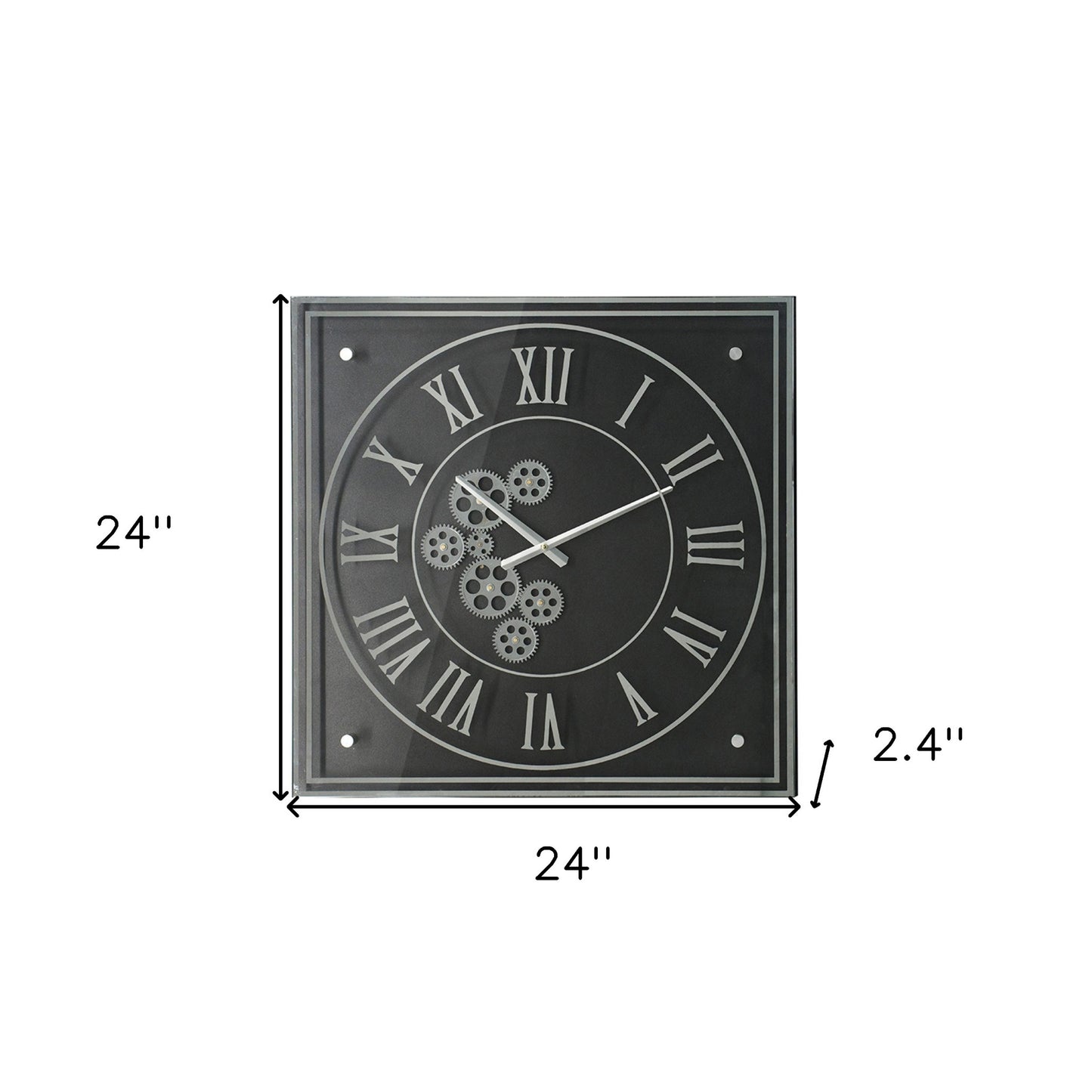 24" Black and Silver Vintage Style Gears Square Wall Clock-7