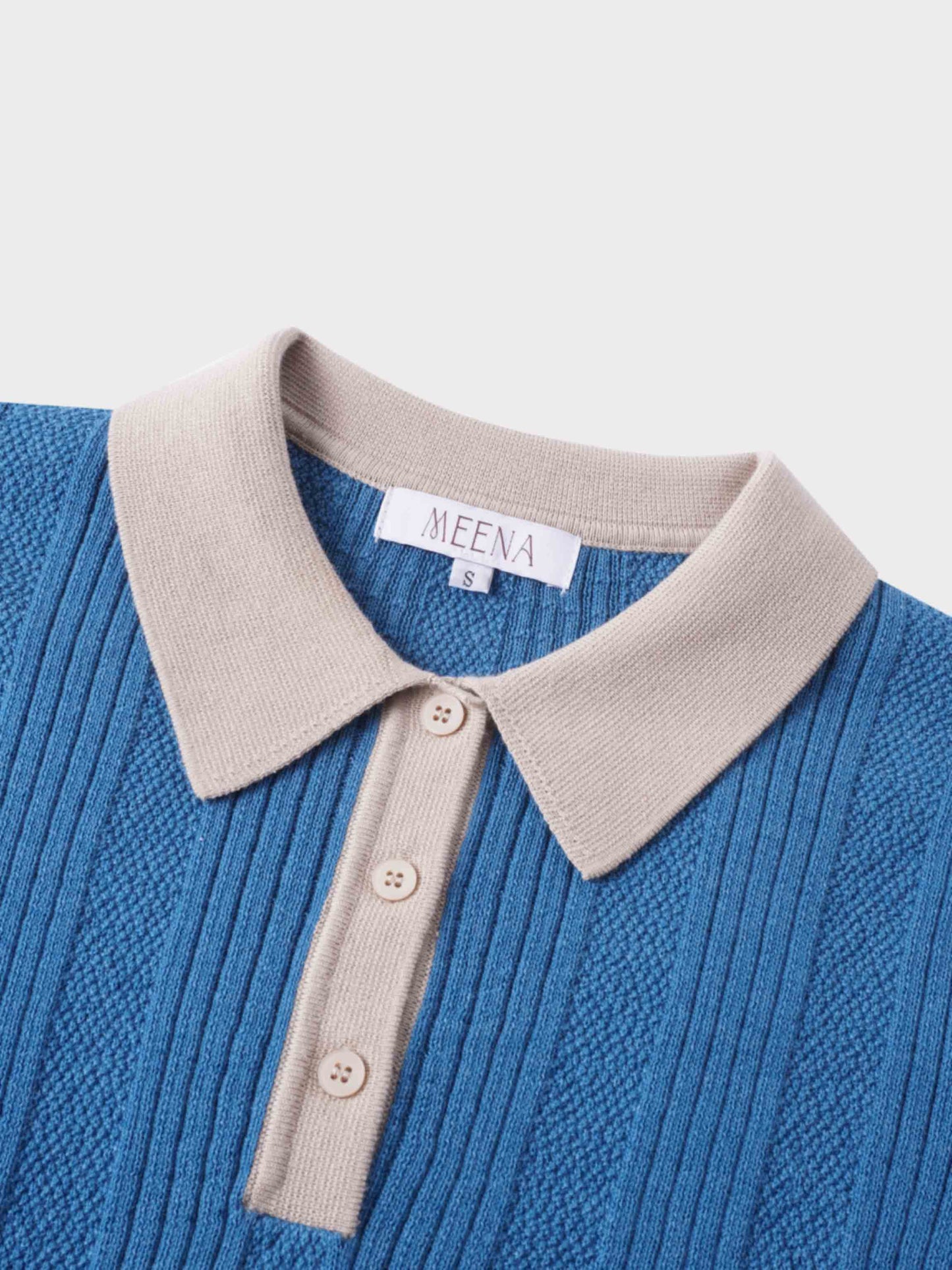 Knit Detail Collar Sweater-Teal/Tan-3