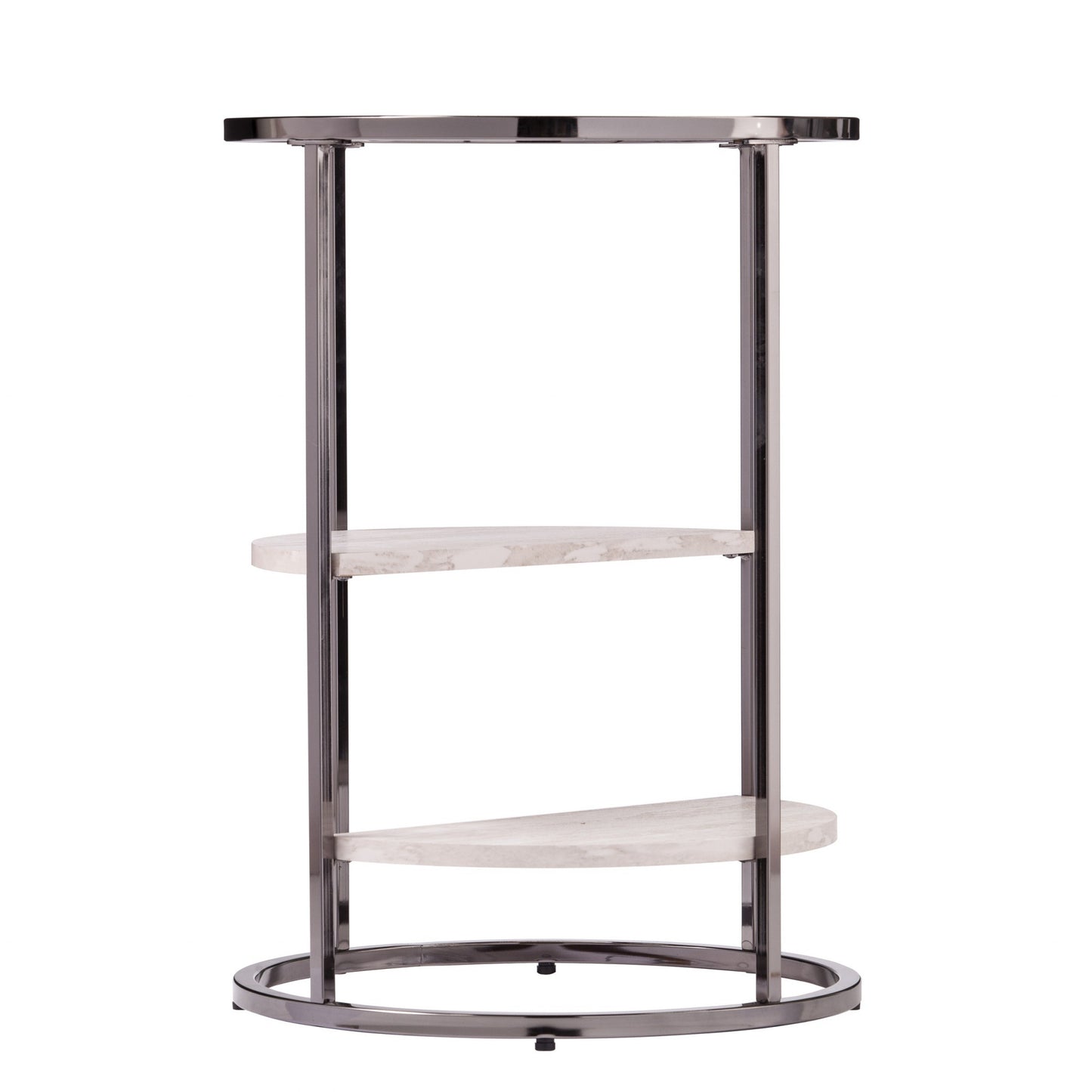 24" Black Metal Glass And Faux Marble Round End Table With Two Shelves-0