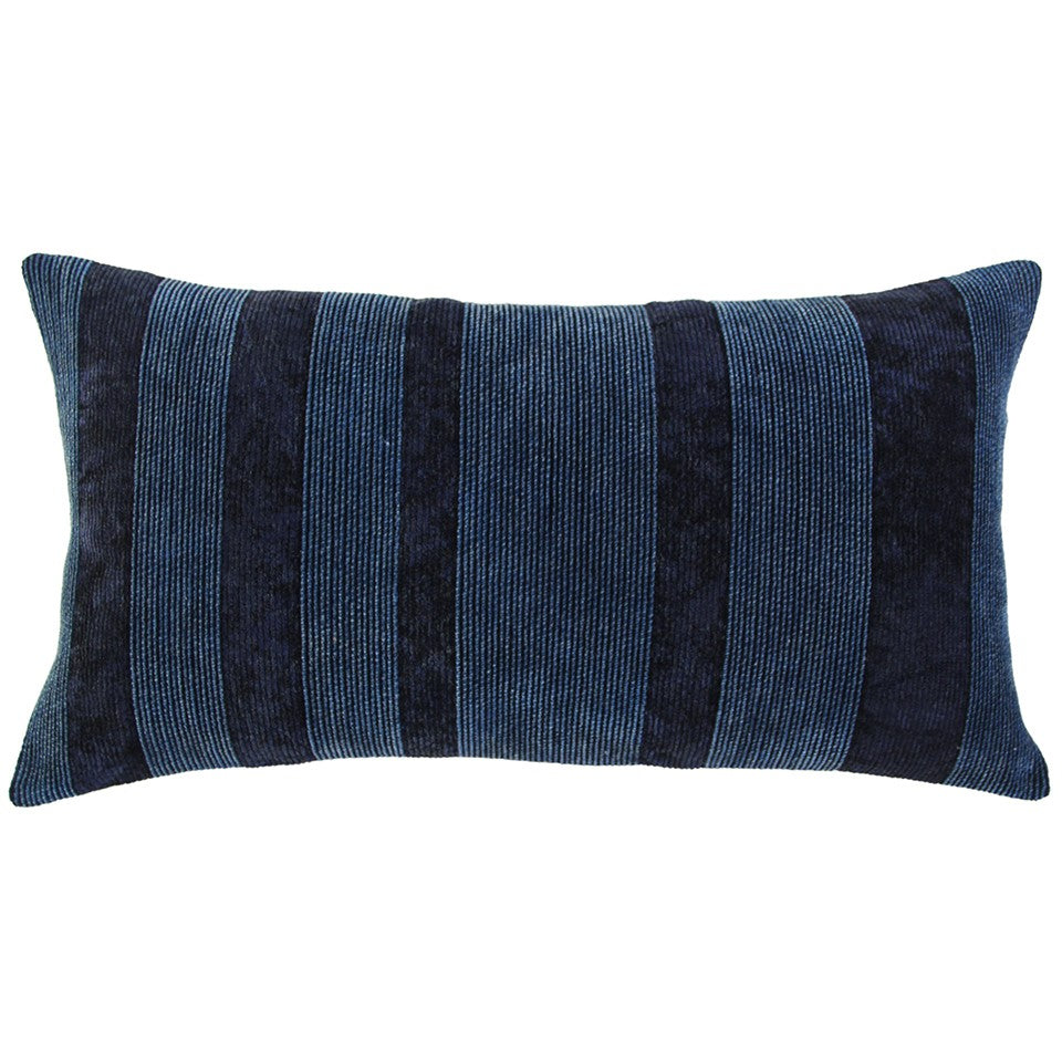 14" X 26" Navy Blue Lumbar Striped Cotton Throw Pillow-2