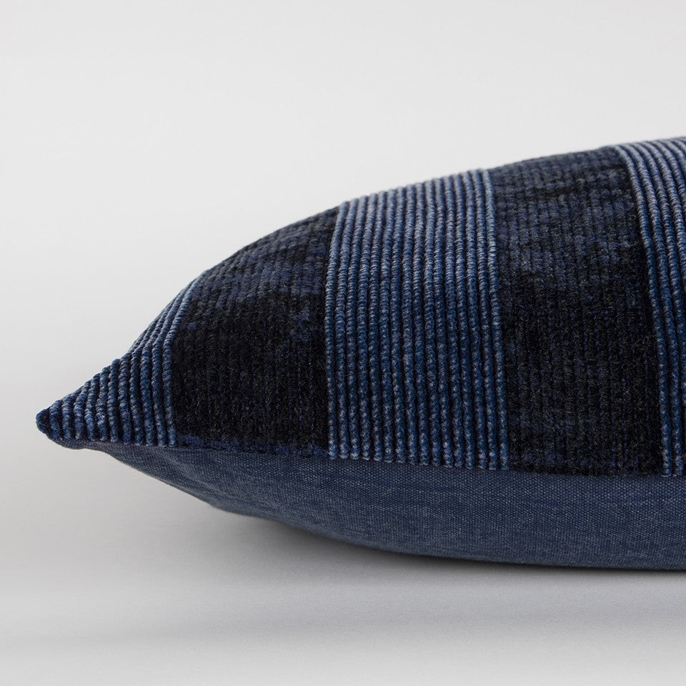 14" X 26" Navy Blue Lumbar Striped Cotton Throw Pillow-3