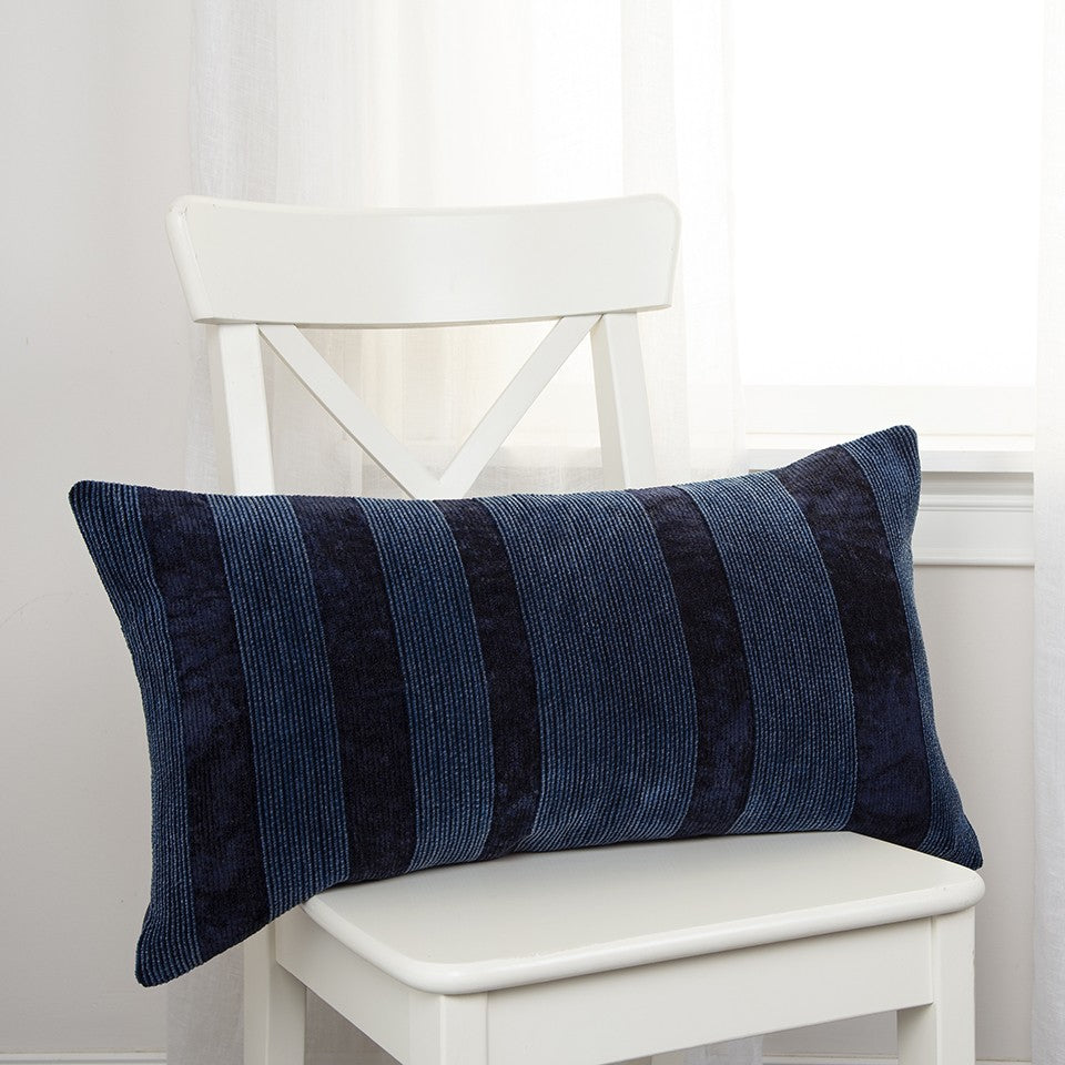 14" X 26" Navy Blue Lumbar Striped Cotton Throw Pillow-4