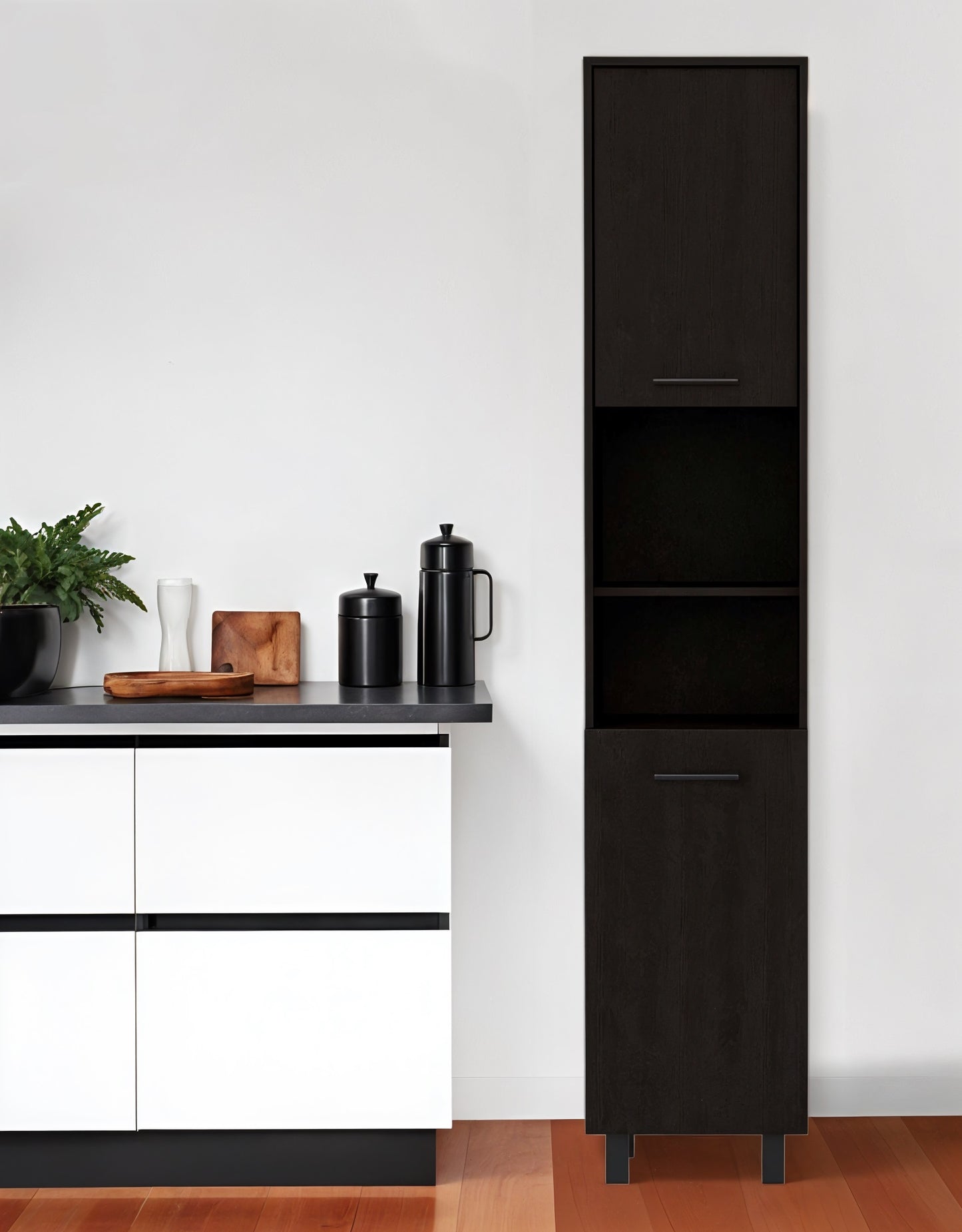 79" Modern Black Pantry Cabinet with Five Shelves-0