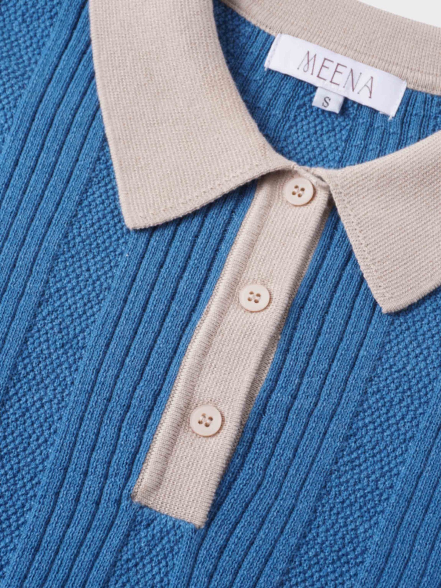 Knit Detail Collar Sweater-Teal/Tan-4