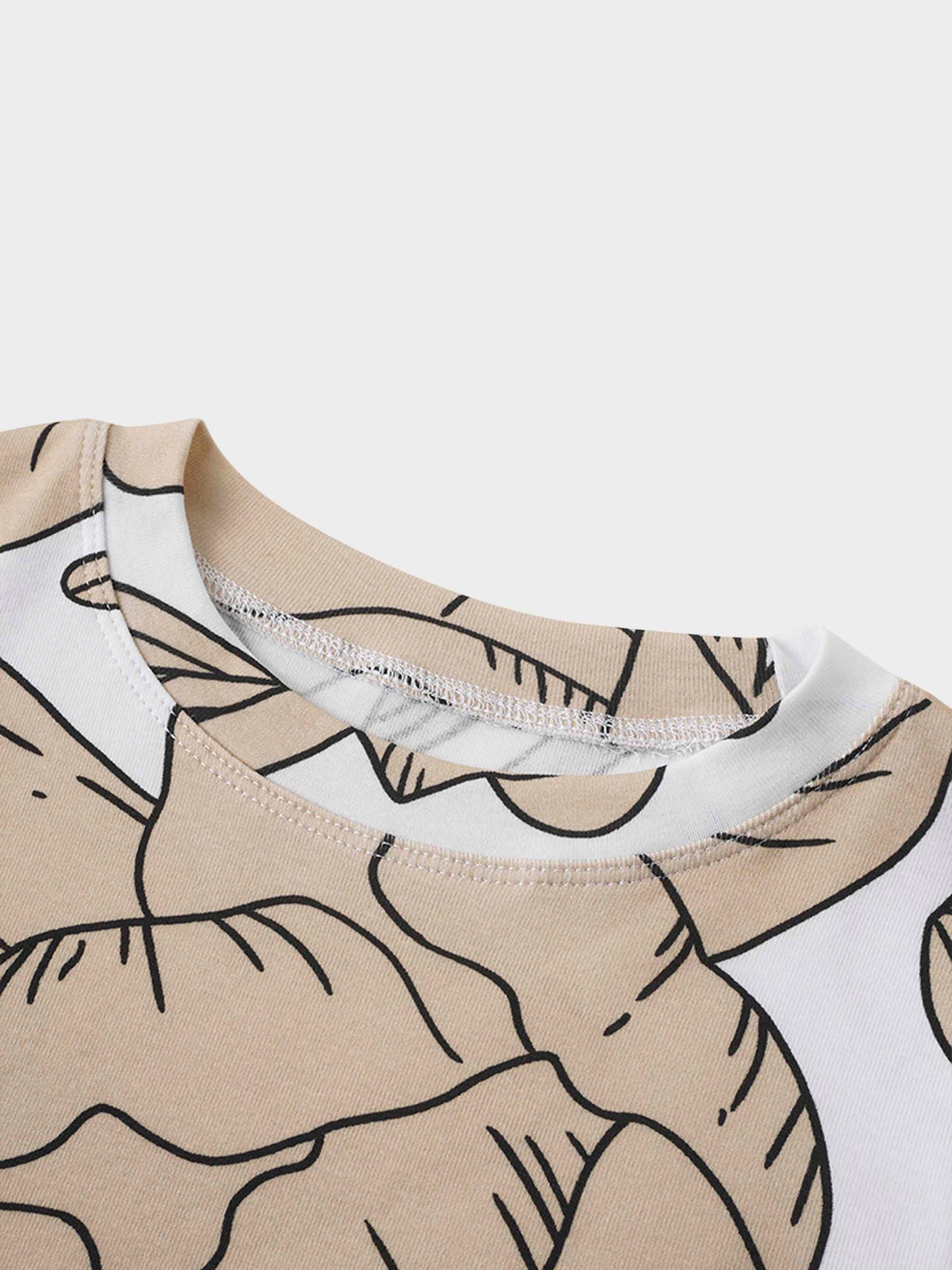 Basic Printed T-shirt-Oversized Tan Floral-2