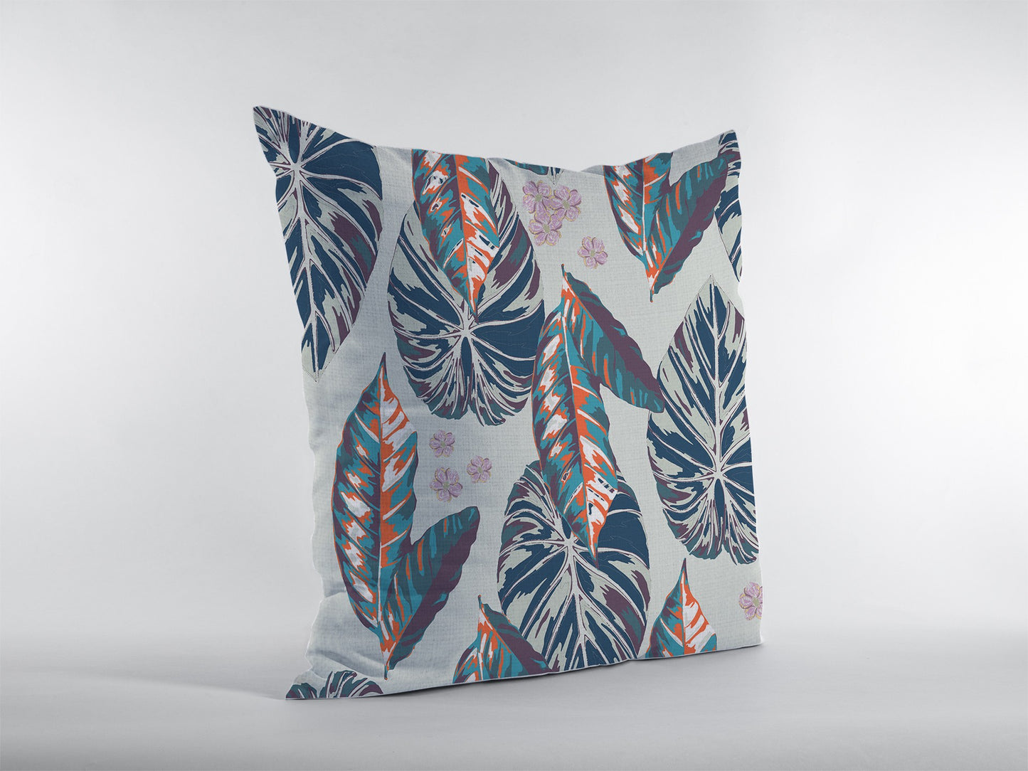 16” Blue Gray Tropical Leaf Zippered Suede Throw Pillow-0