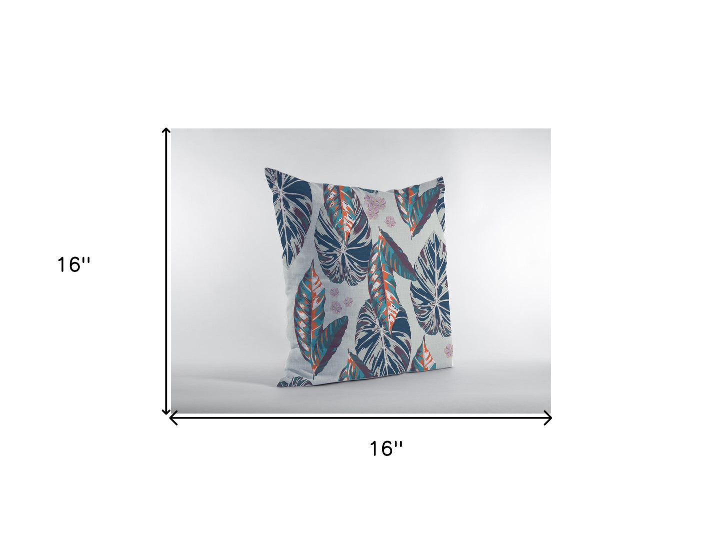16” Blue Gray Tropical Leaf Zippered Suede Throw Pillow-5