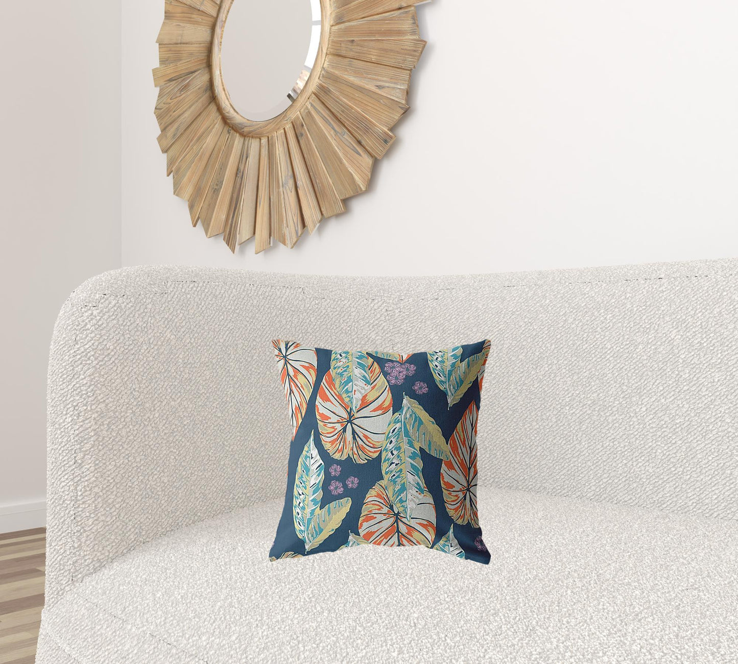 16” Orange Blue Tropical Leaf Zippered Suede Throw Pillow-1