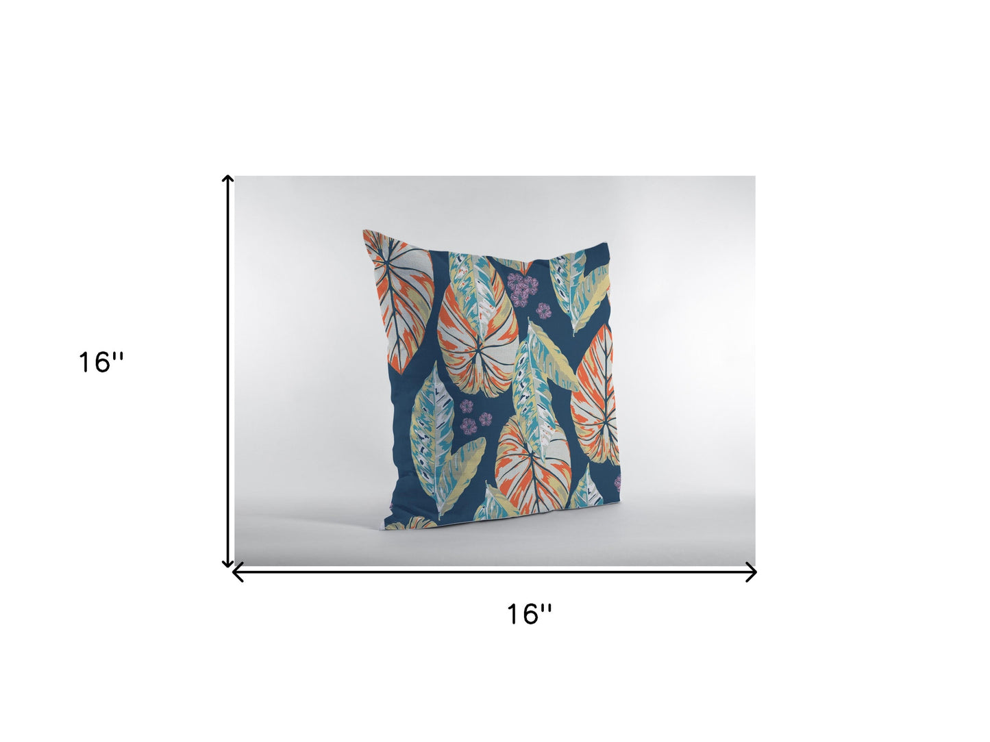 16” Orange Blue Tropical Leaf Zippered Suede Throw Pillow-5