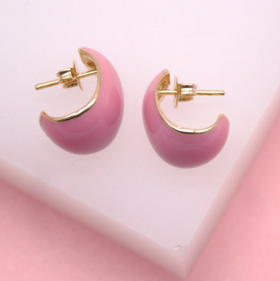 18k Gold Filled Colorful Hoops | Neon Enamel Hoop Earrings (K295)-5