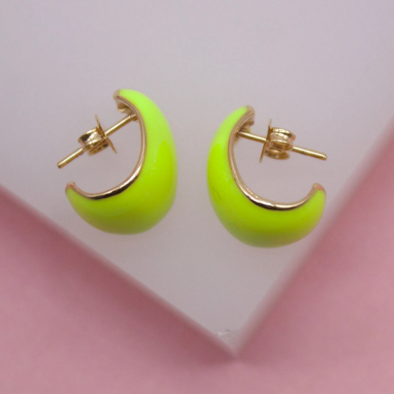 18k Gold Filled Colorful Hoops | Neon Enamel Hoop Earrings (K295)-4